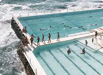 a group of people in a swimming pool